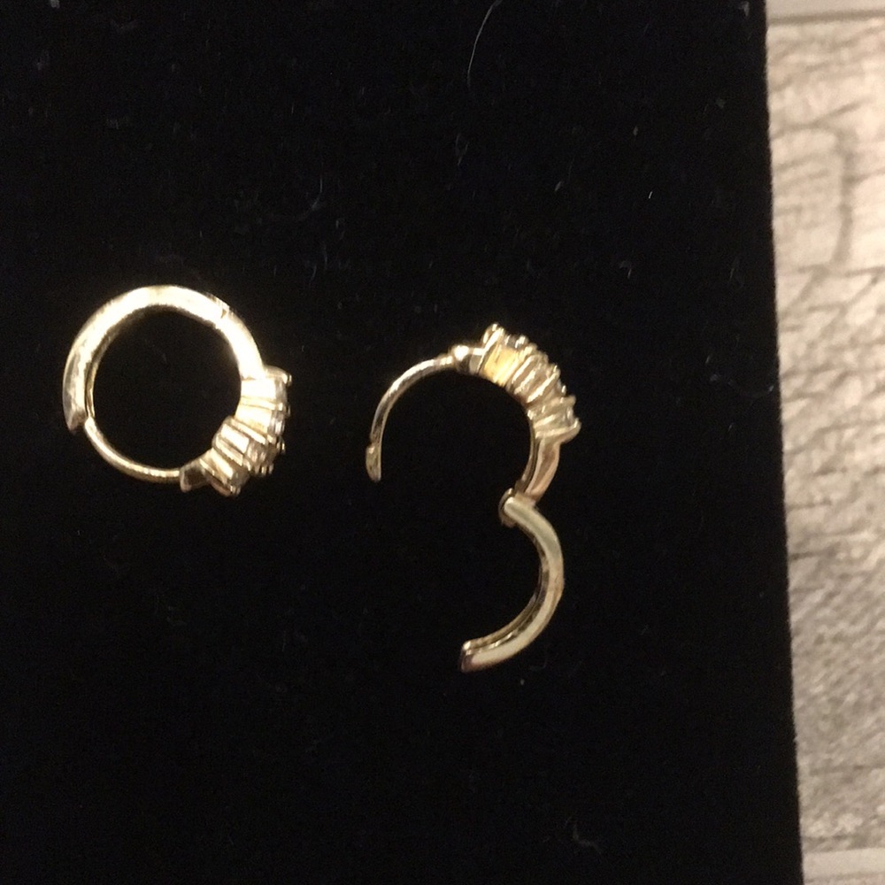 Gold CZ  cross huggie earrings - Picture 5 of 5